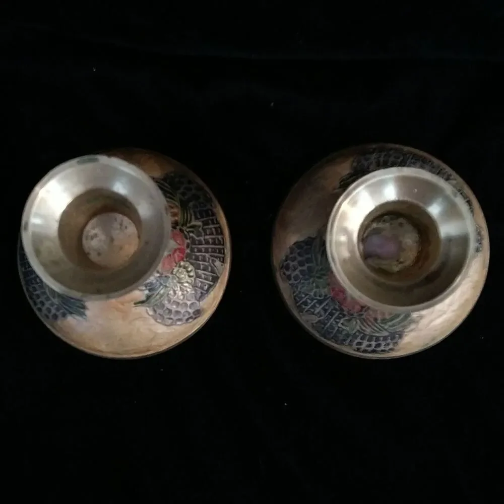 Brass Enameled Candlestick holders